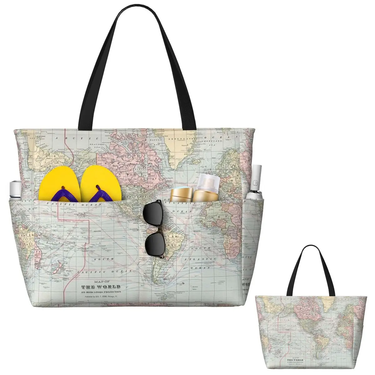 Yoga Fitness World - Vintage World Map 1901 Beach Tote