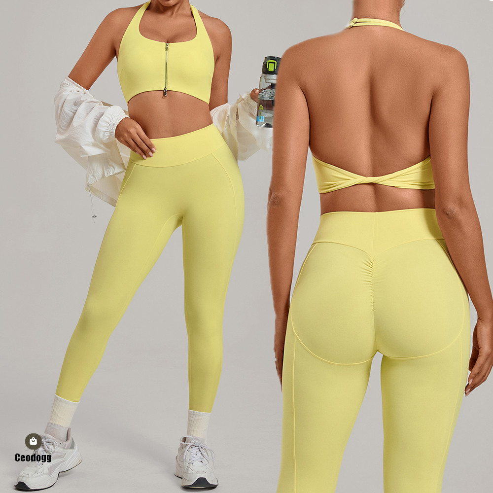 Yoga Fitness Power Yoga - Pad 2PCS Women Double Zip Halter