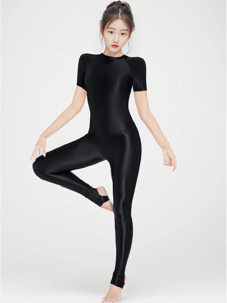 Yoga Fitness Fit Club - M-XL Glossy Shiny Elastic Short Sleeve