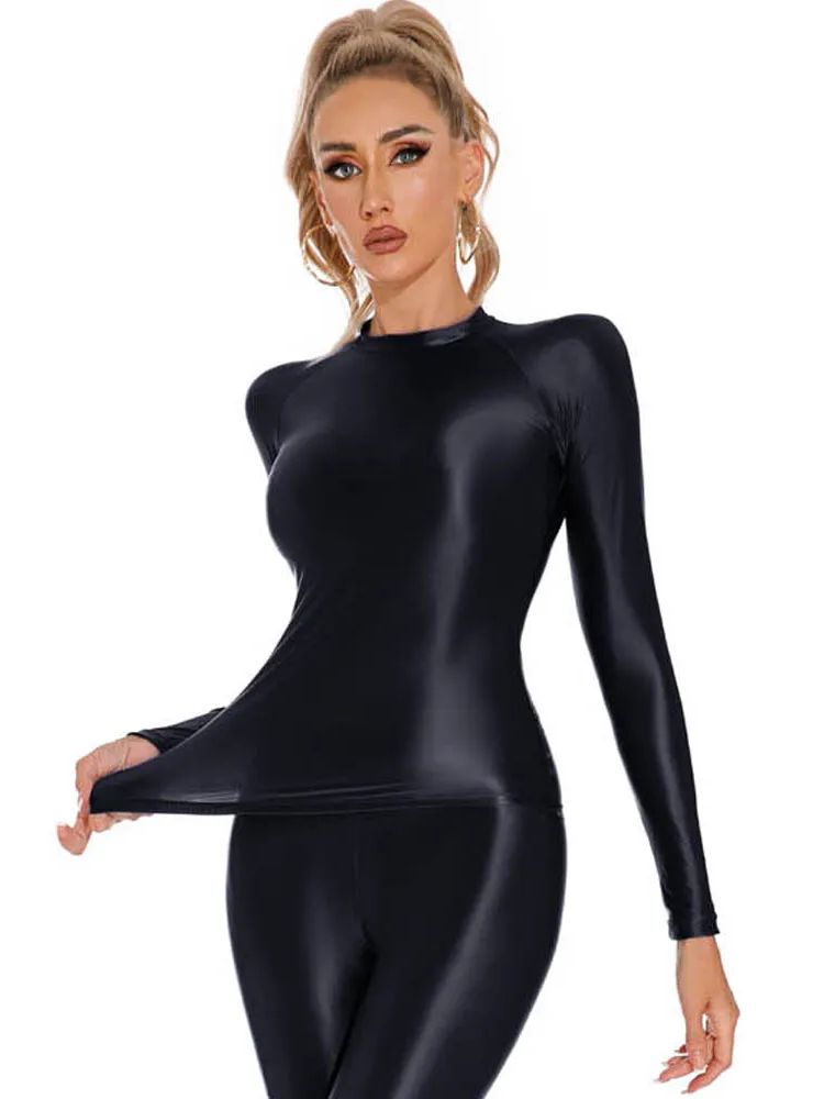 Yoga Fitness Fit Club - Glossy Shiny Elasitc Long Sleeve Shirt