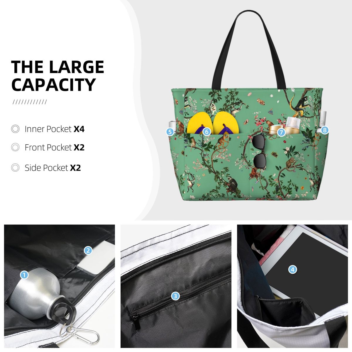 Monkey World Green Beach Tote  - đánh giá và giá Yoga Fitness World