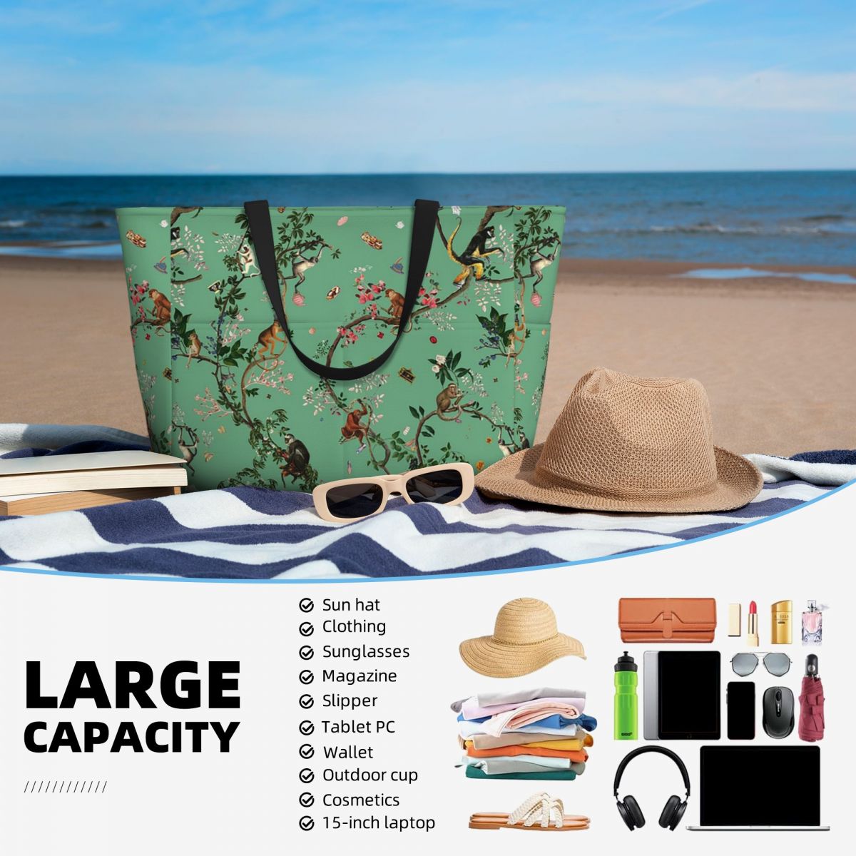 Monkey World Green Beach Tote  - đánh giá và giá Yoga Fitness World